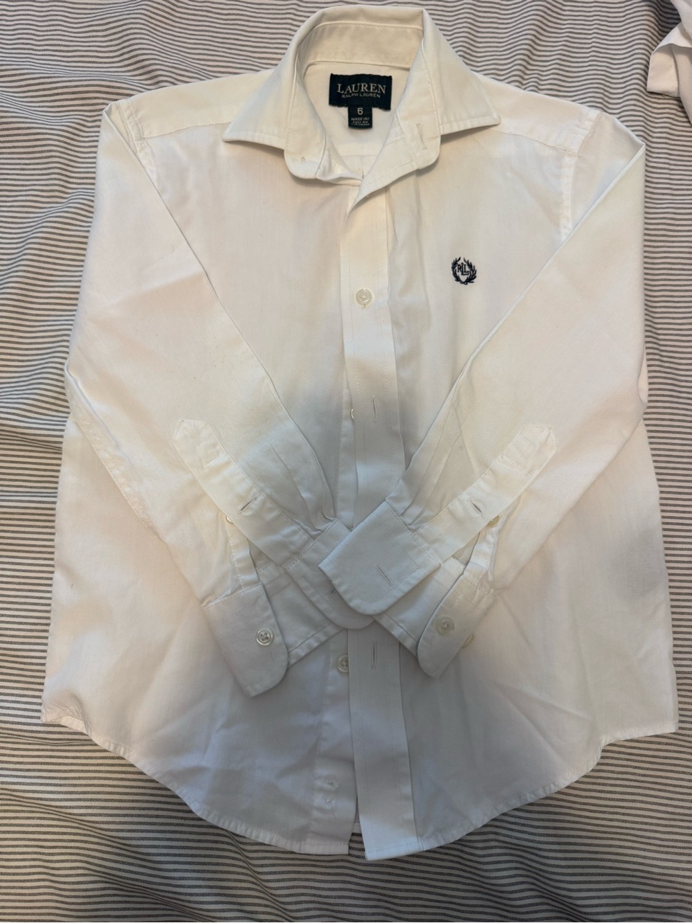 Ralph Lauren White Long-Sleeve Button-Down Dress Shirt with Embroidered Crest